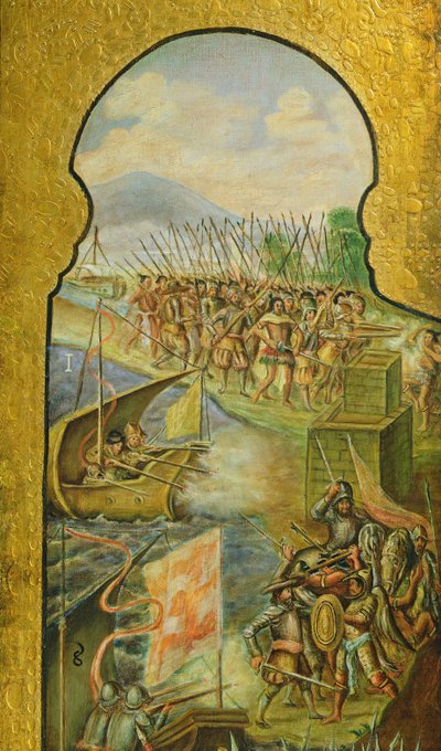 The Spanish Enter Mexico City from the Marsh by Spanish School